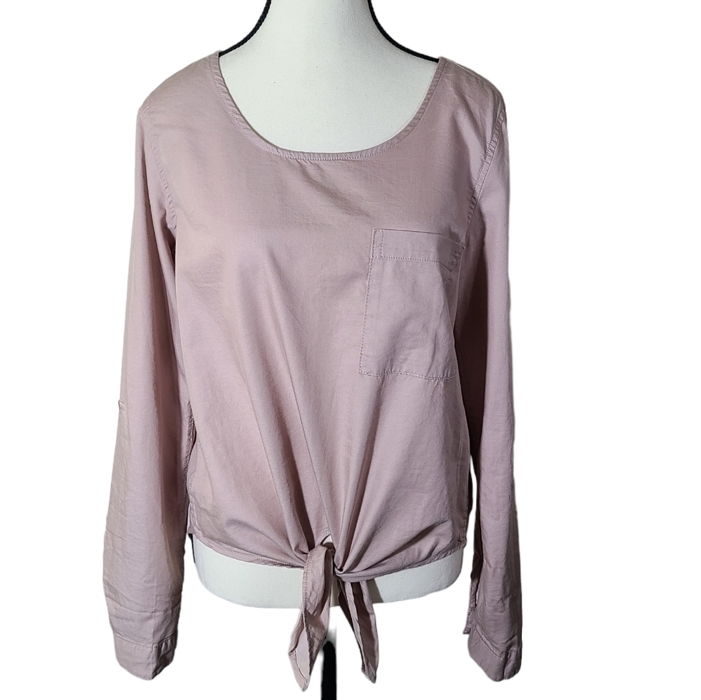 Young Hearts Run Free scoop neck oversized tie front lagenlook blouse top‎ Small